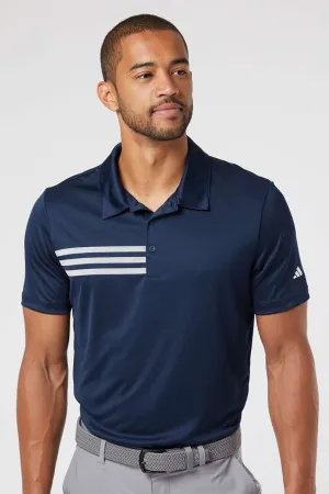 Adidas Mens 3 Stripes UPF 50  Short Sleeve Polo Shirt - Collegiate Navy Blue/White - NEW