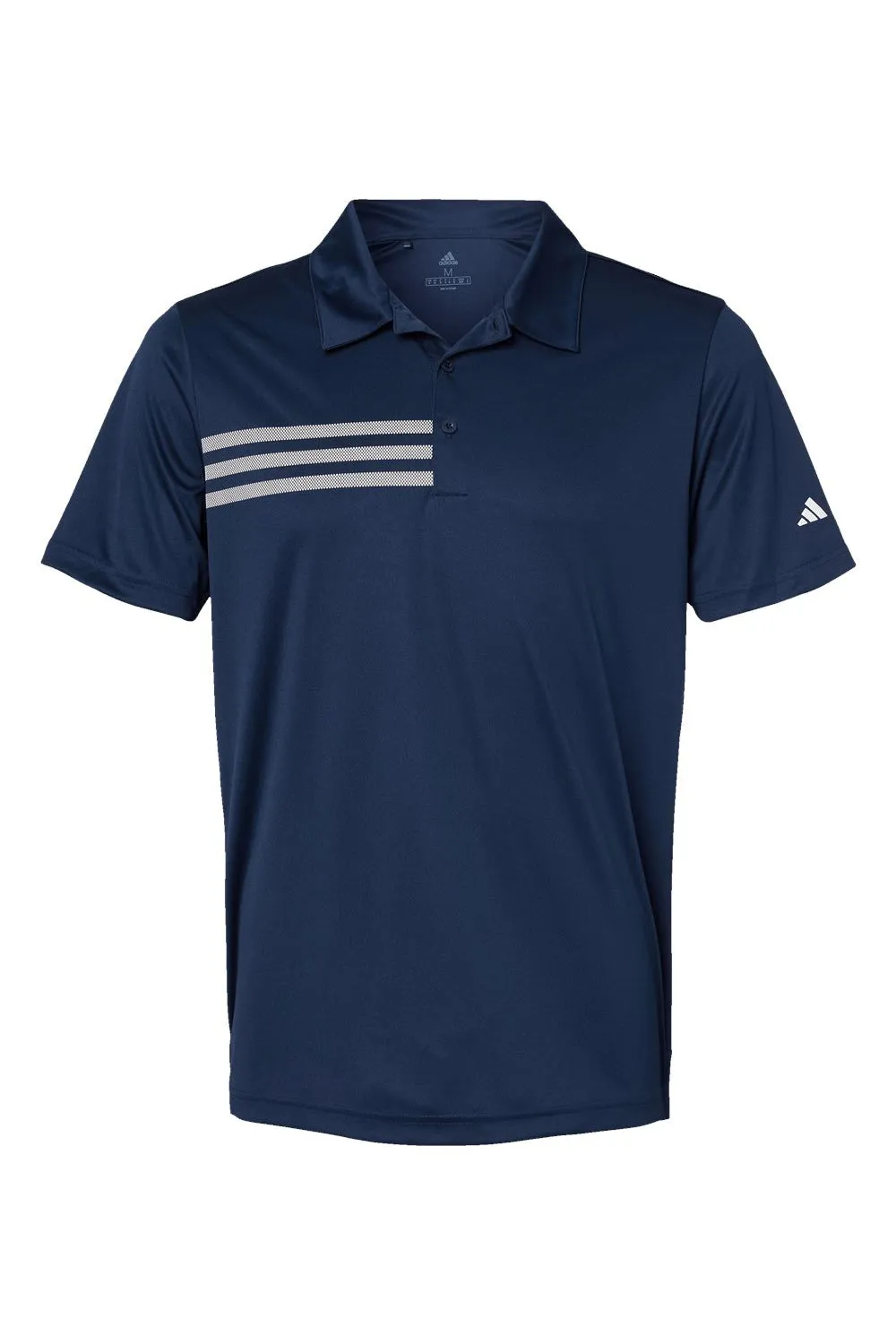 Adidas Mens 3 Stripes UPF 50  Short Sleeve Polo Shirt - Collegiate Navy Blue/White - NEW