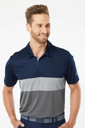 Adidas Mens Merch Block UPF 50  Short Sleeve Polo Shirt - Collegiate Navy Blue/Grey - NEW