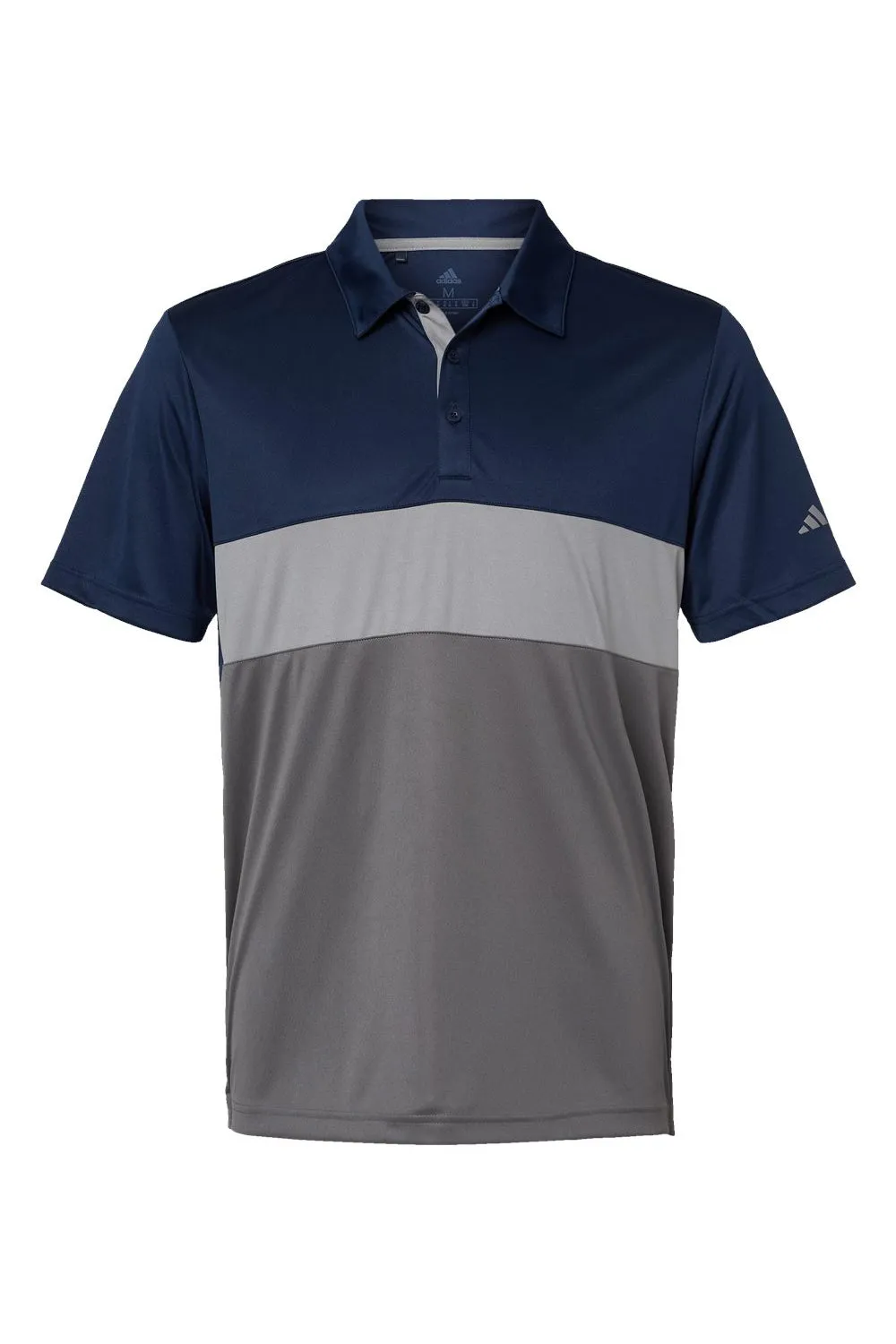 Adidas Mens Merch Block UPF 50  Short Sleeve Polo Shirt - Collegiate Navy Blue/Grey - NEW