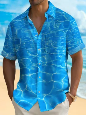 Alohadaddy Abstract Water Wave Men's Hawaiian Shirt Stretch Quick-Dry Camping Pocket Shirt Big Tall