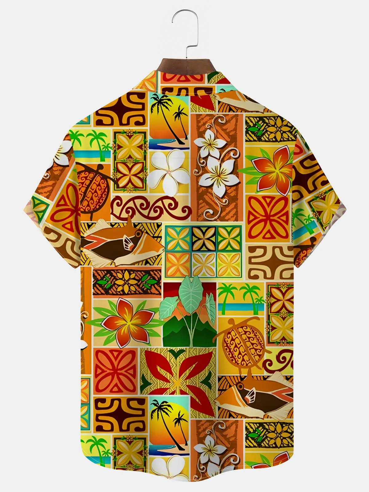 Alohadaddy Beach Holiday Orange Men's Hawaiian Shirt Turtle Coconut Tree Quick Dry Pocket Camp Shirt Big Tall