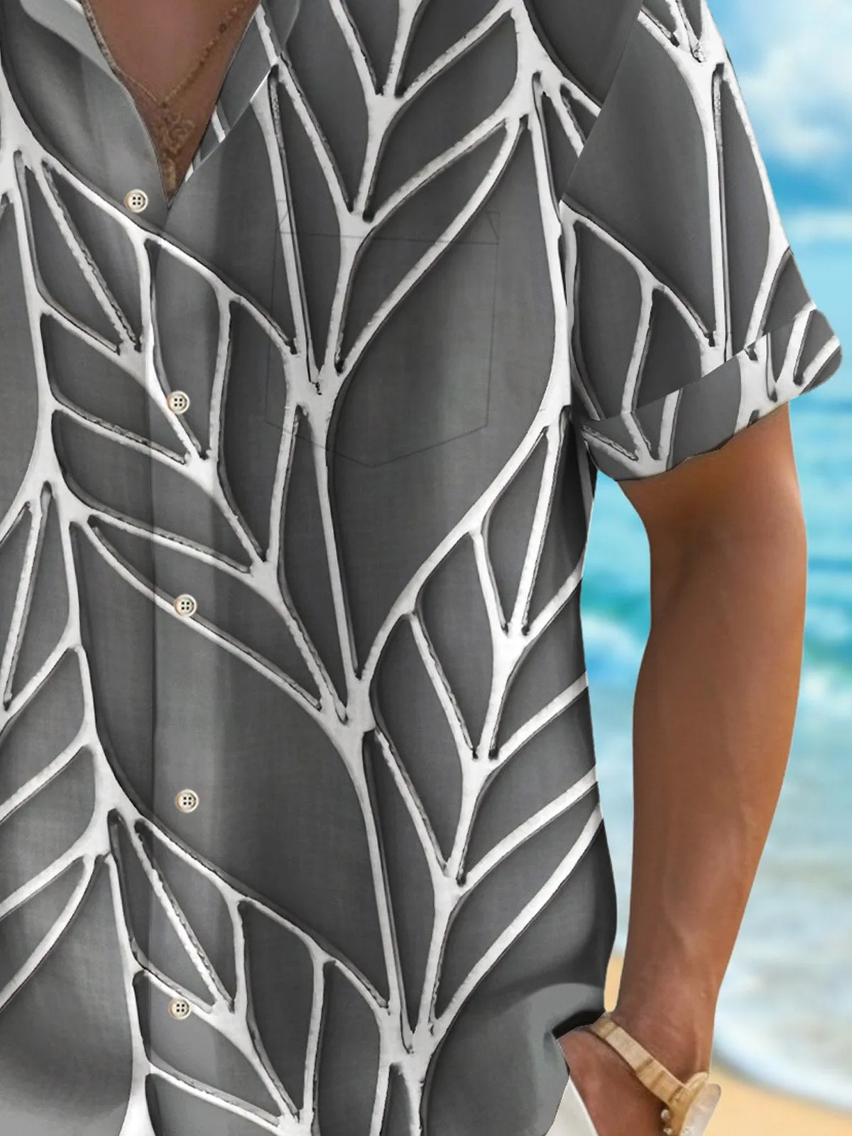Alohadaddy Vacation Art Floral Men's Hawaiian Shirt Stretch Quick Dry Pocket Shirt Big Tall
