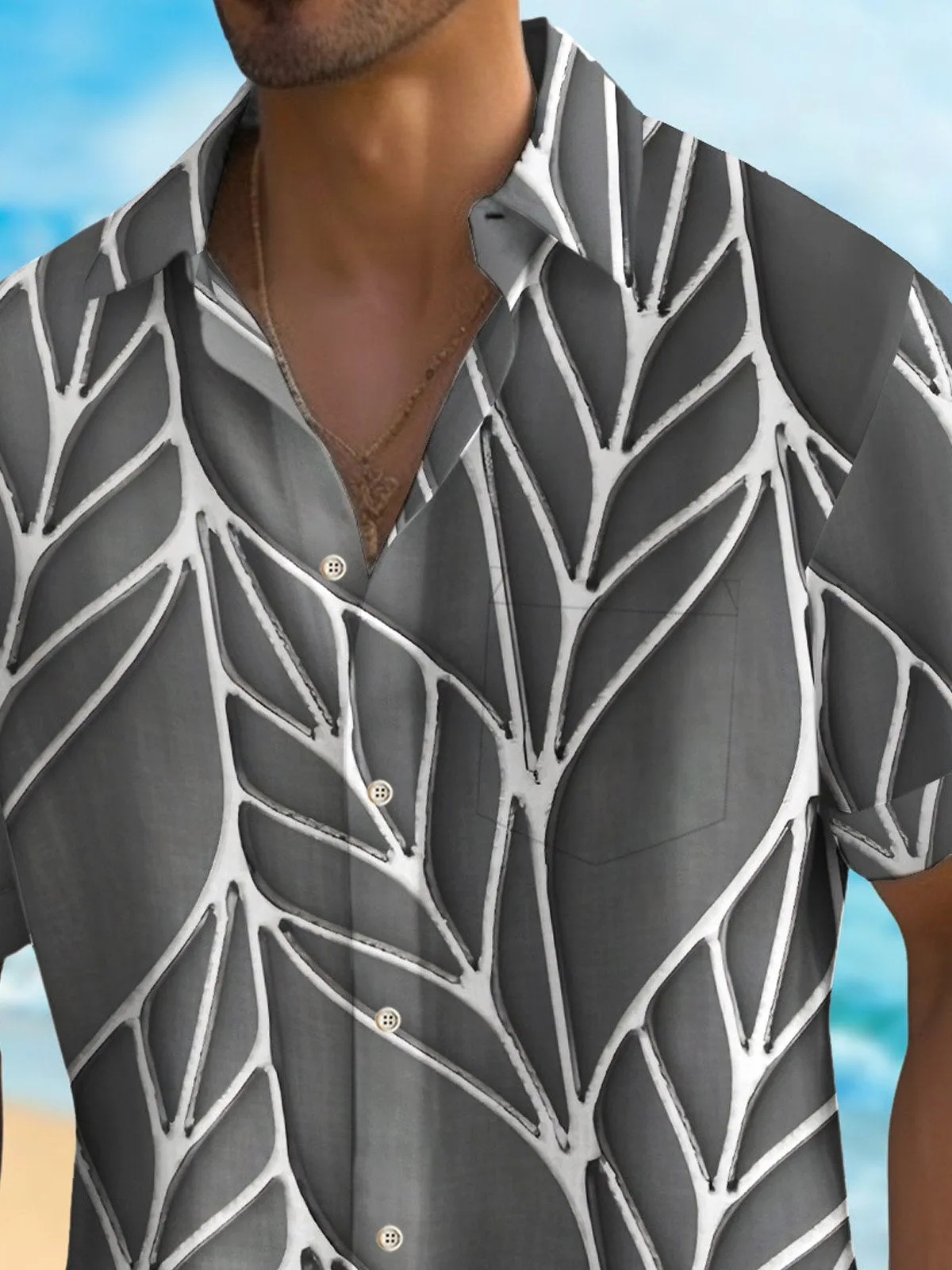 Alohadaddy Vacation Art Floral Men's Hawaiian Shirt Stretch Quick Dry Pocket Shirt Big Tall