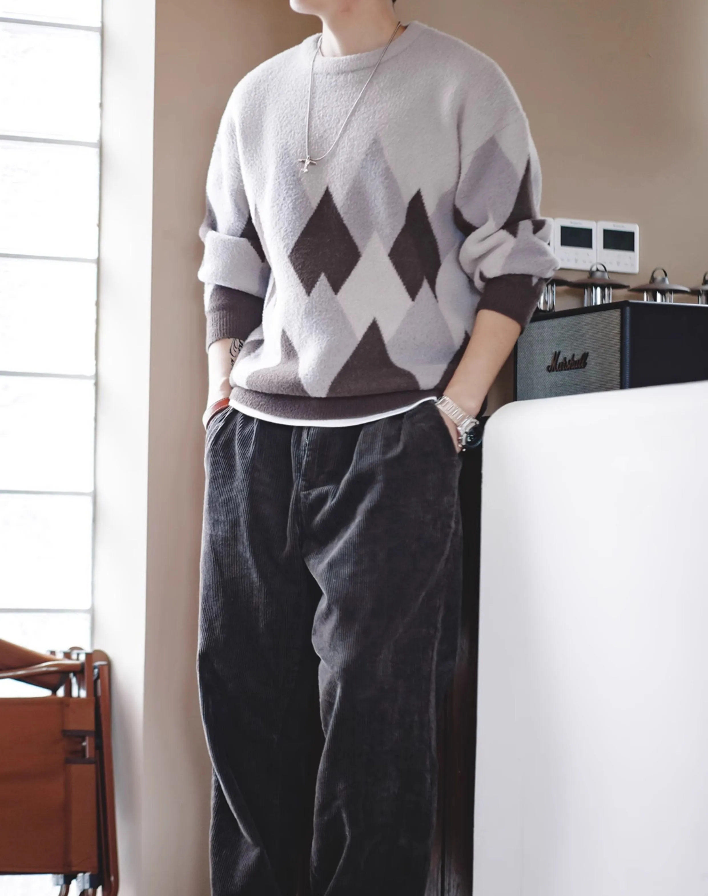 American Snow Mountain Velvet Contrast Color Men's Sweater