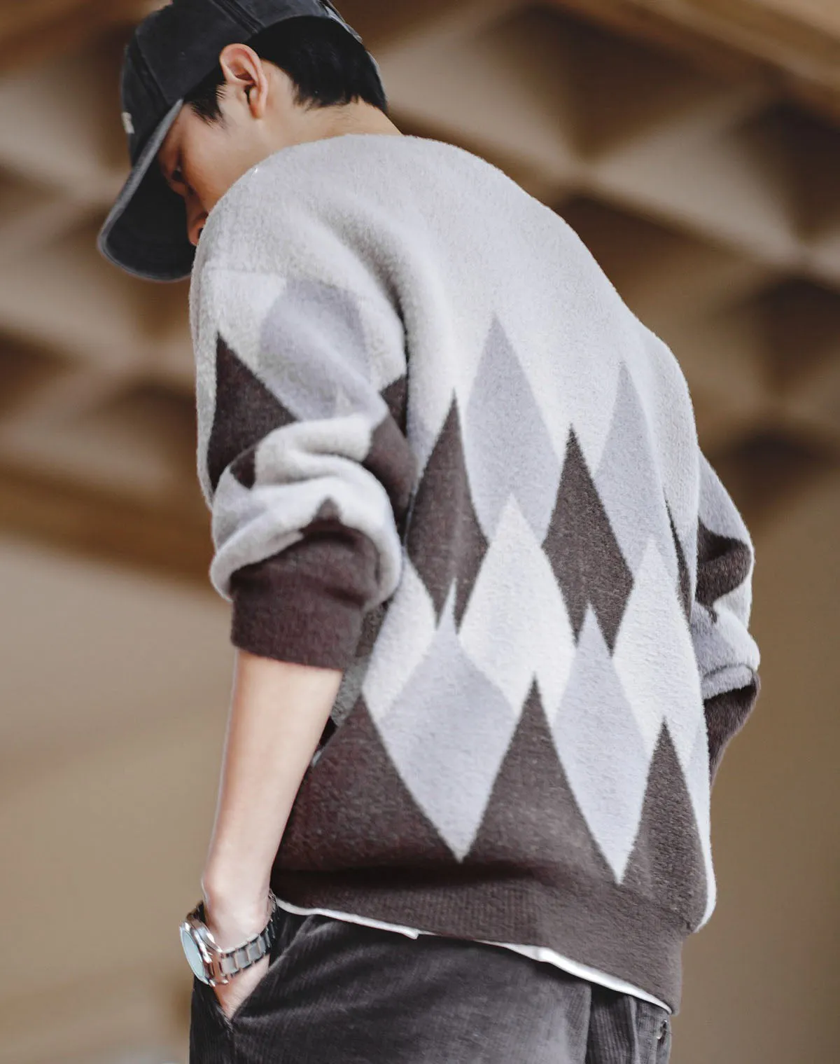 American Snow Mountain Velvet Contrast Color Men's Sweater