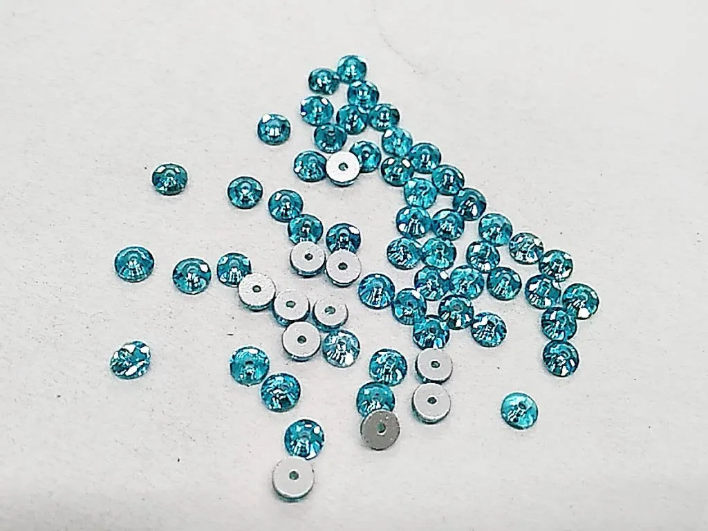 Aqua Blue Circular Center Hole Glass Stones (4 mm)