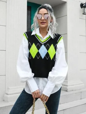 Argyle V-Neck Sweater Vest
