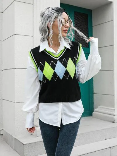 Argyle V-Neck Sweater Vest