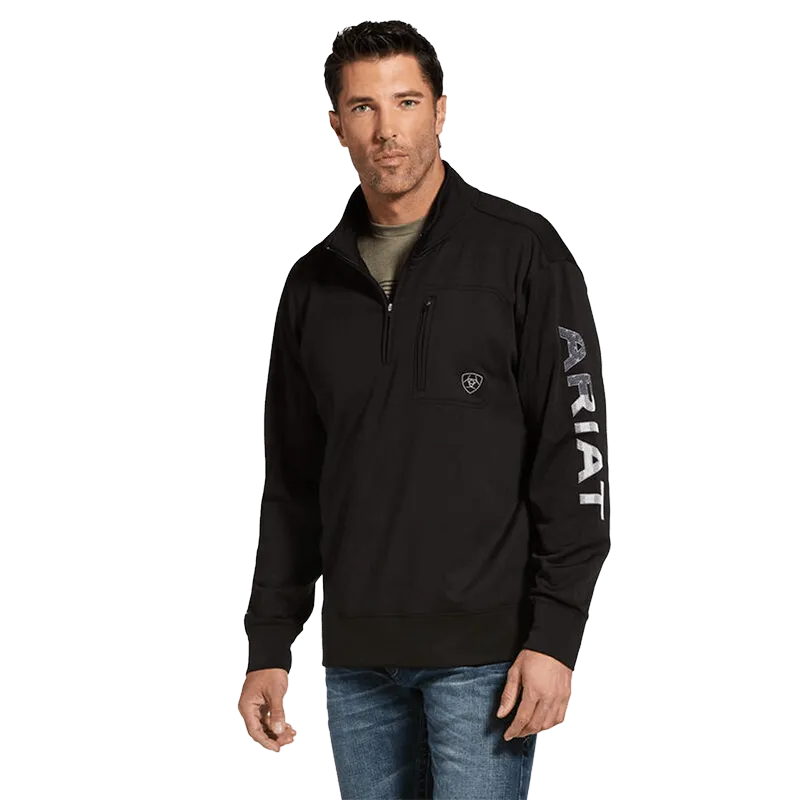 Ariat Men's Team Logo Black 1/4 Zip Sweatshirt