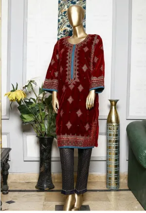 Bin Saeed Stitched Embroidered velvet Kurti Vol-04 Collection'2021-ZFV-014-Red