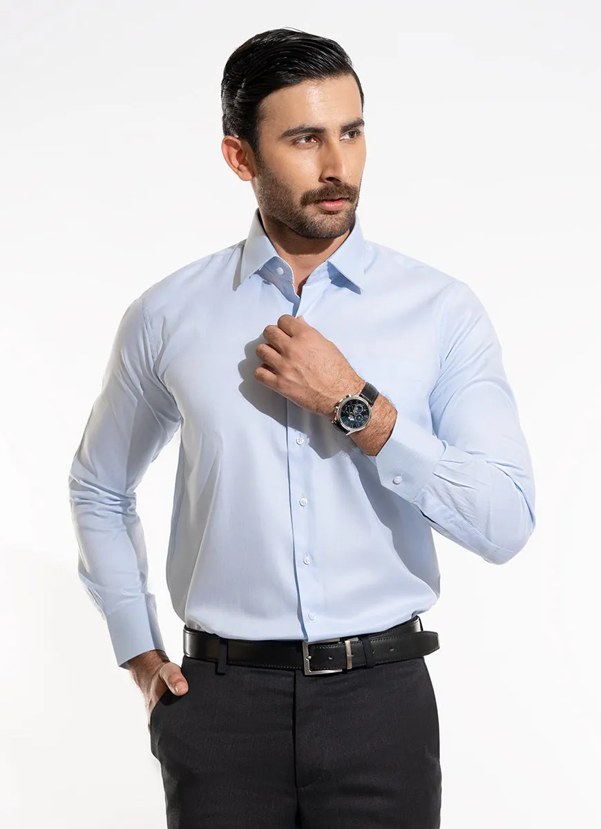 Birds Eye Textured, Light Blue, Delta Cotton Rich Formal Shirt