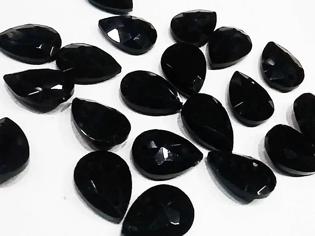 Black Drop Glass Stones with Pointed Back (18x25 mm)