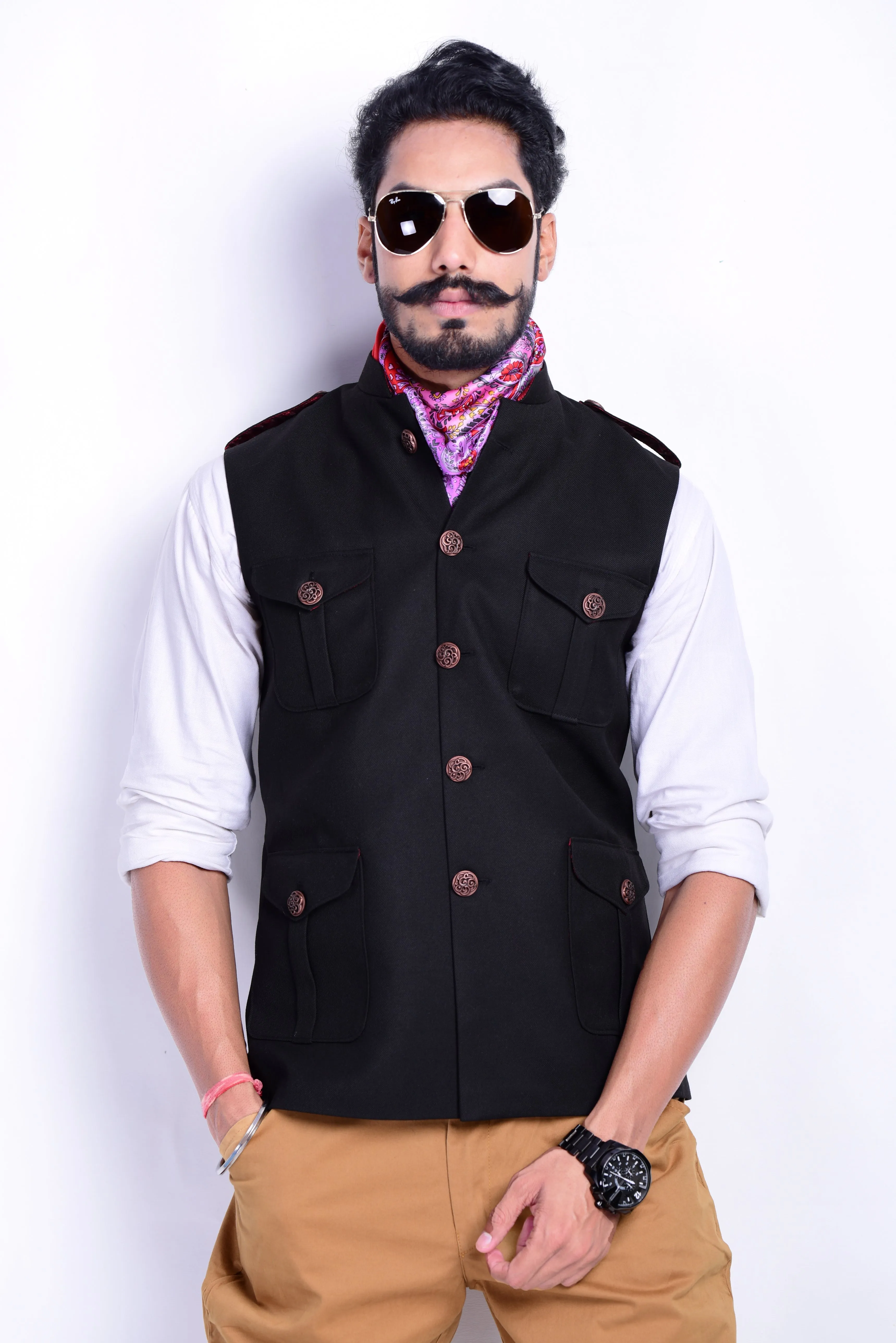 Black Tweed Half Hunting Style Jacket