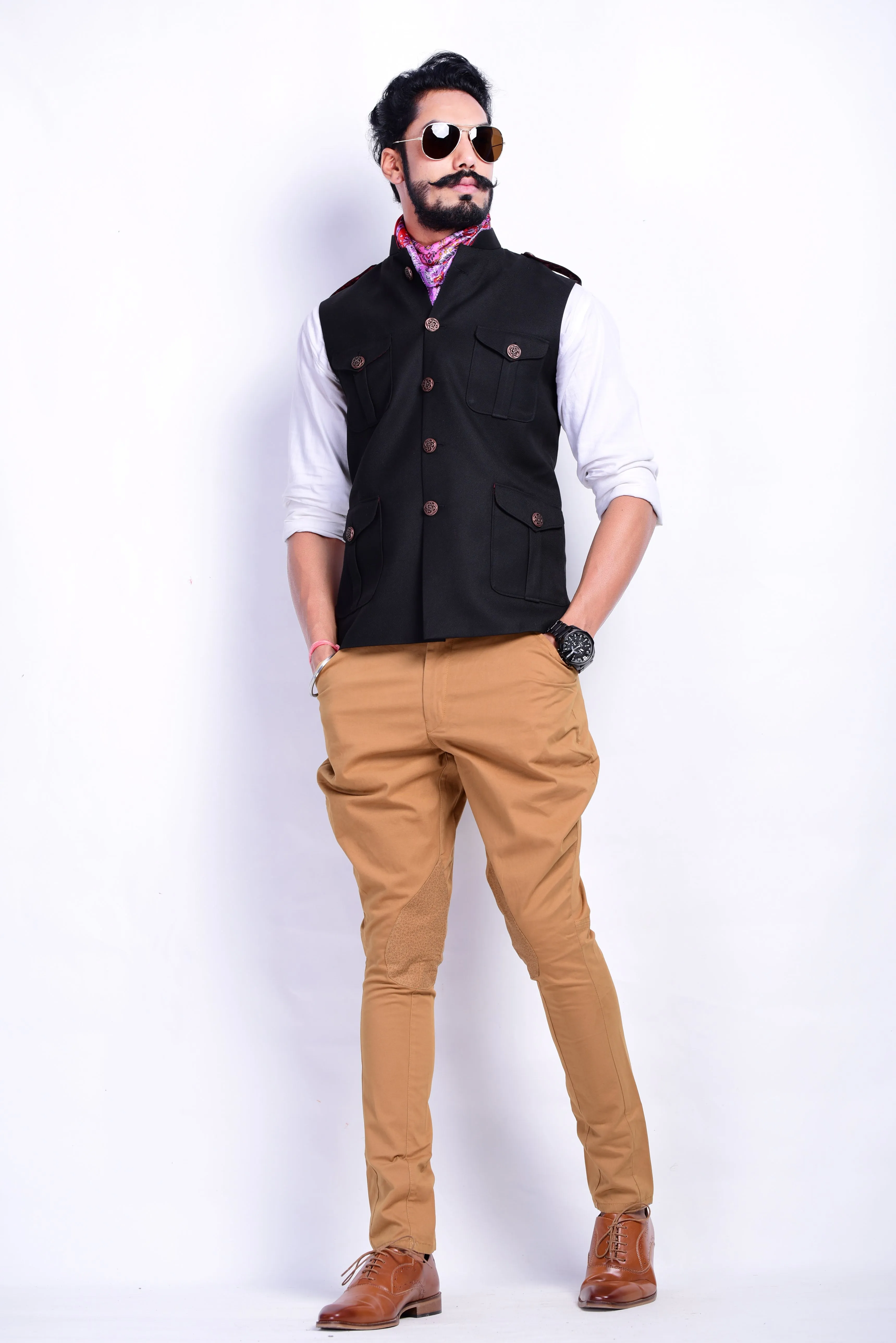 Black Tweed Half Hunting Style Jacket