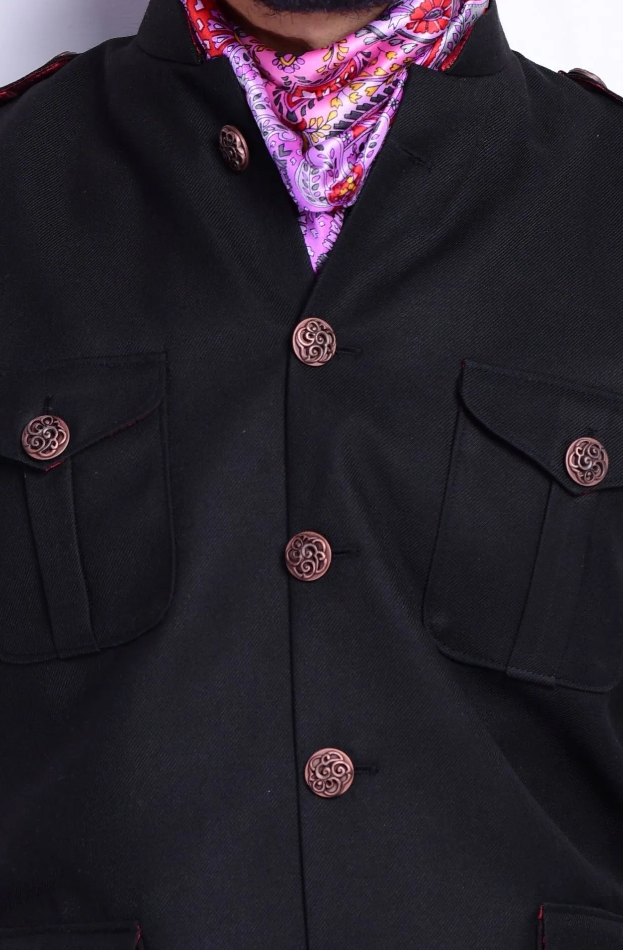 Black Tweed Half Hunting Style Jacket