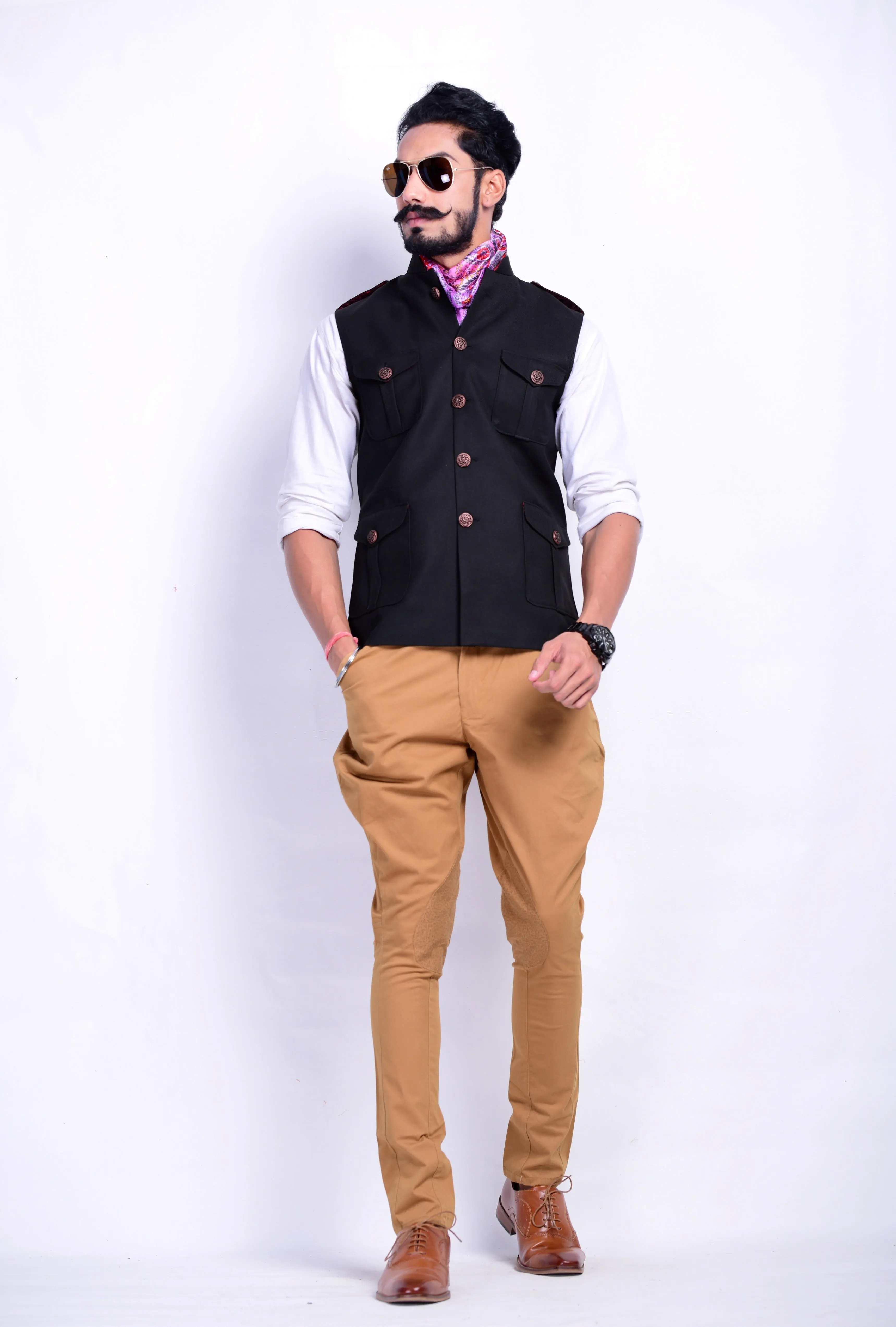 Black Tweed Half Hunting Style Jacket