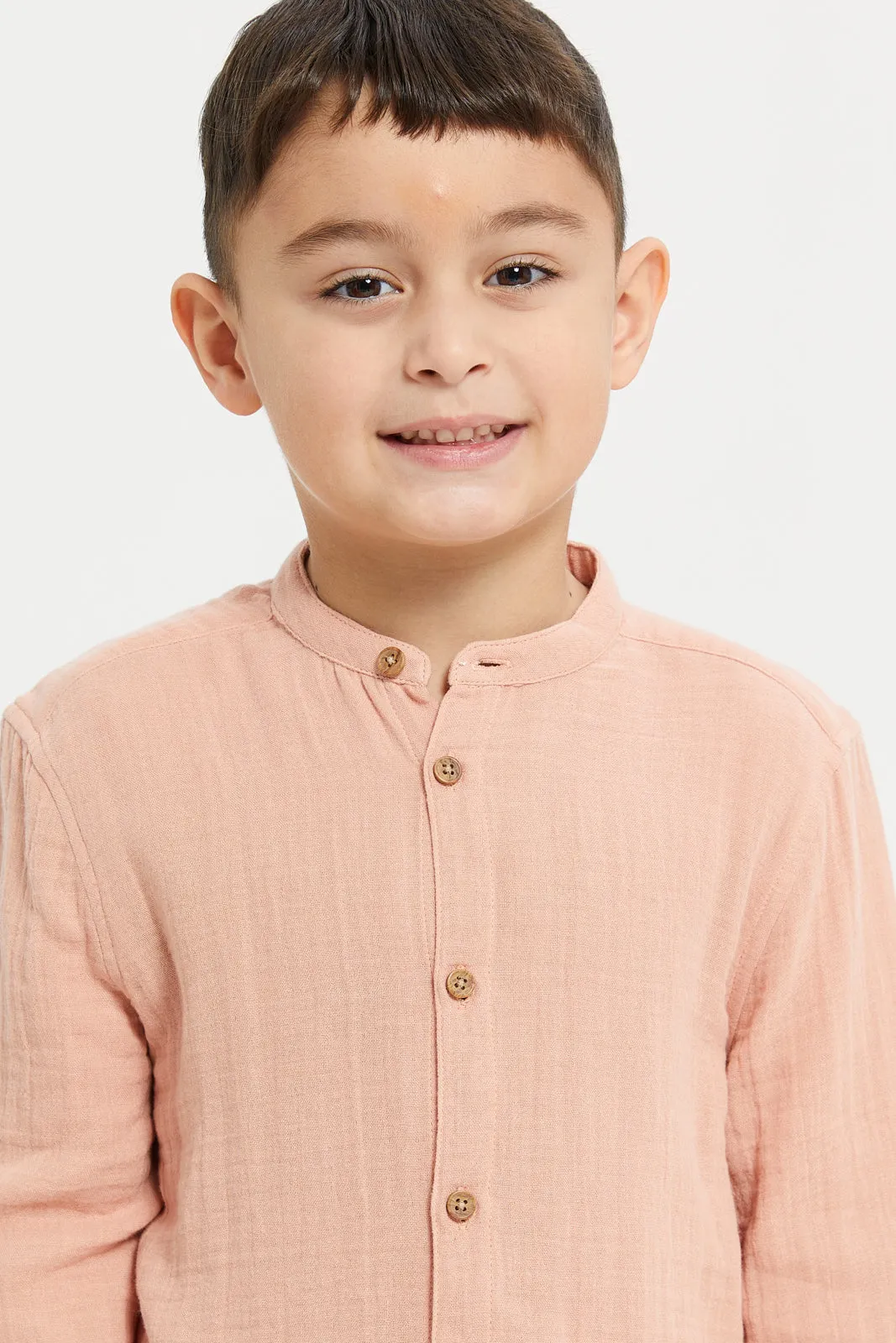 Boys Orange Mandarin Collar Shirt