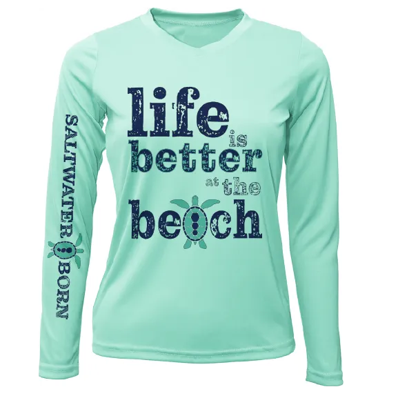 Cocoa Beach, FL "Life is Better at The Beach" Turtle Women's Long Sleeve UPF 50  Dry-Fit Shirt
