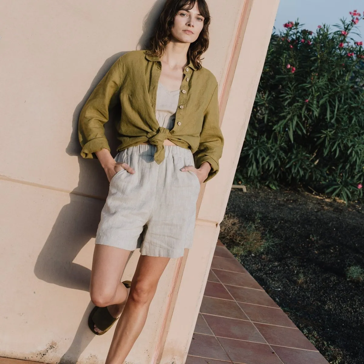 CU: CUSTOMIZED MAIN casual linen shorts (Size: S; Color: Cream)