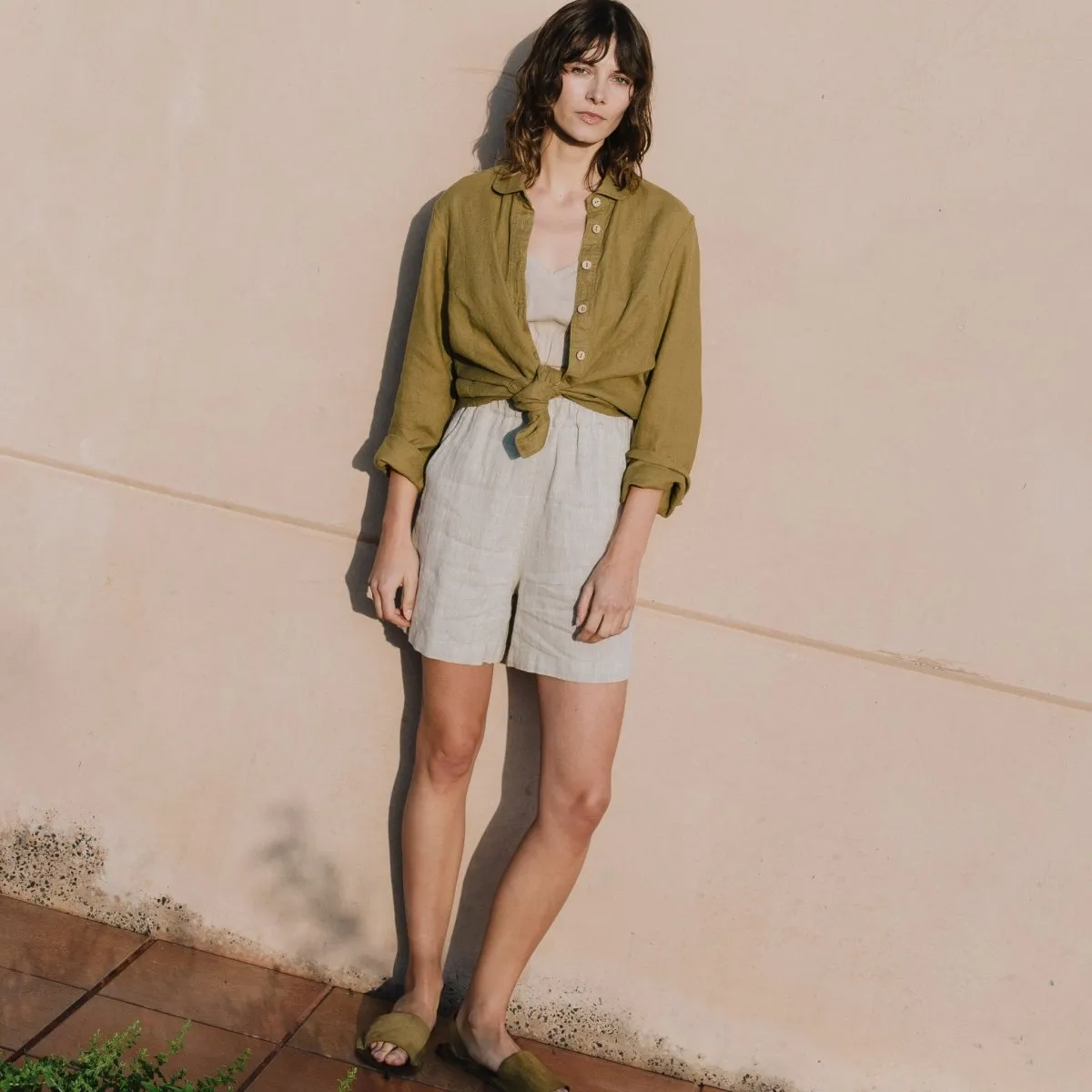 CU: CUSTOMIZED MAIN casual linen shorts (Size: S; Color: Cream)