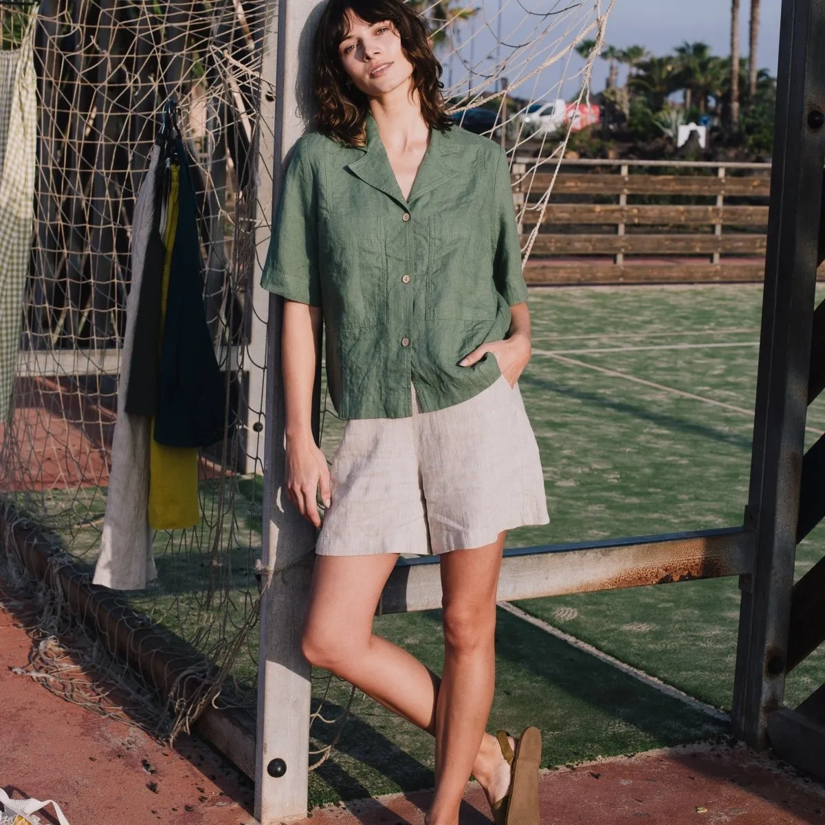 CU: CUSTOMIZED MAIN casual linen shorts (Size: S; Color: Cream)