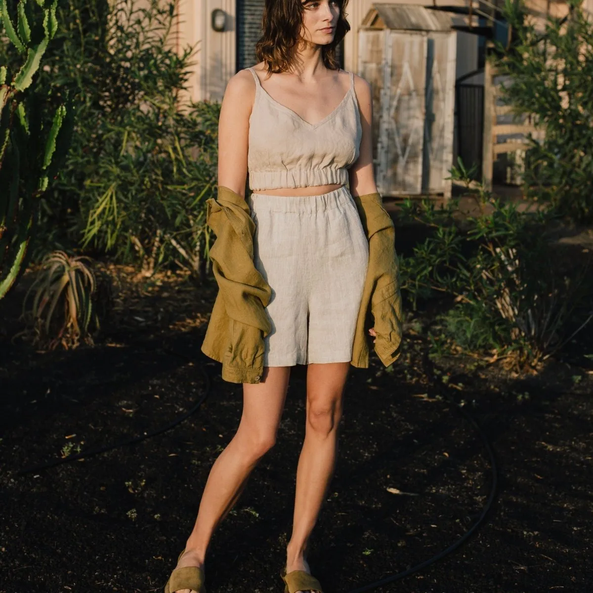 CU: CUSTOMIZED MAIN casual linen shorts (Size: S; Color: Cream)