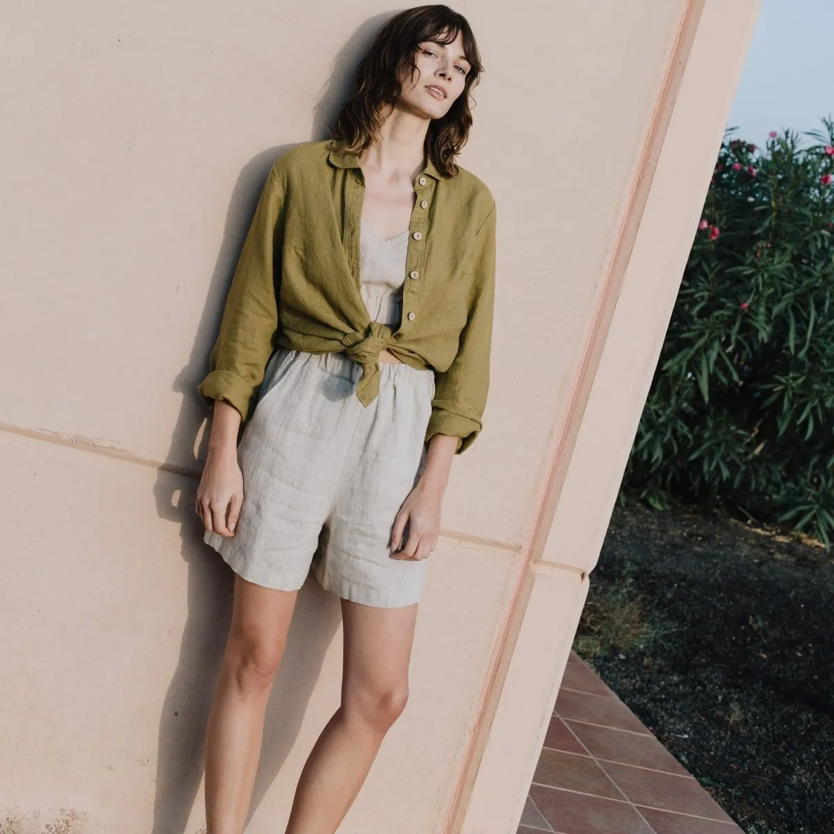 CU: CUSTOMIZED MAIN casual linen shorts (Size: S; Color: Cream)