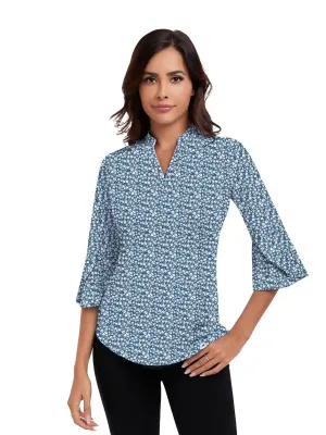 Cute Flower V-neck 3/4  Ruffled Sleeve Golf Shirt For Women