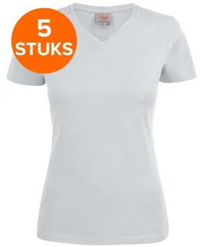 Dames t-shirt v-hals Printer wit 5 pack