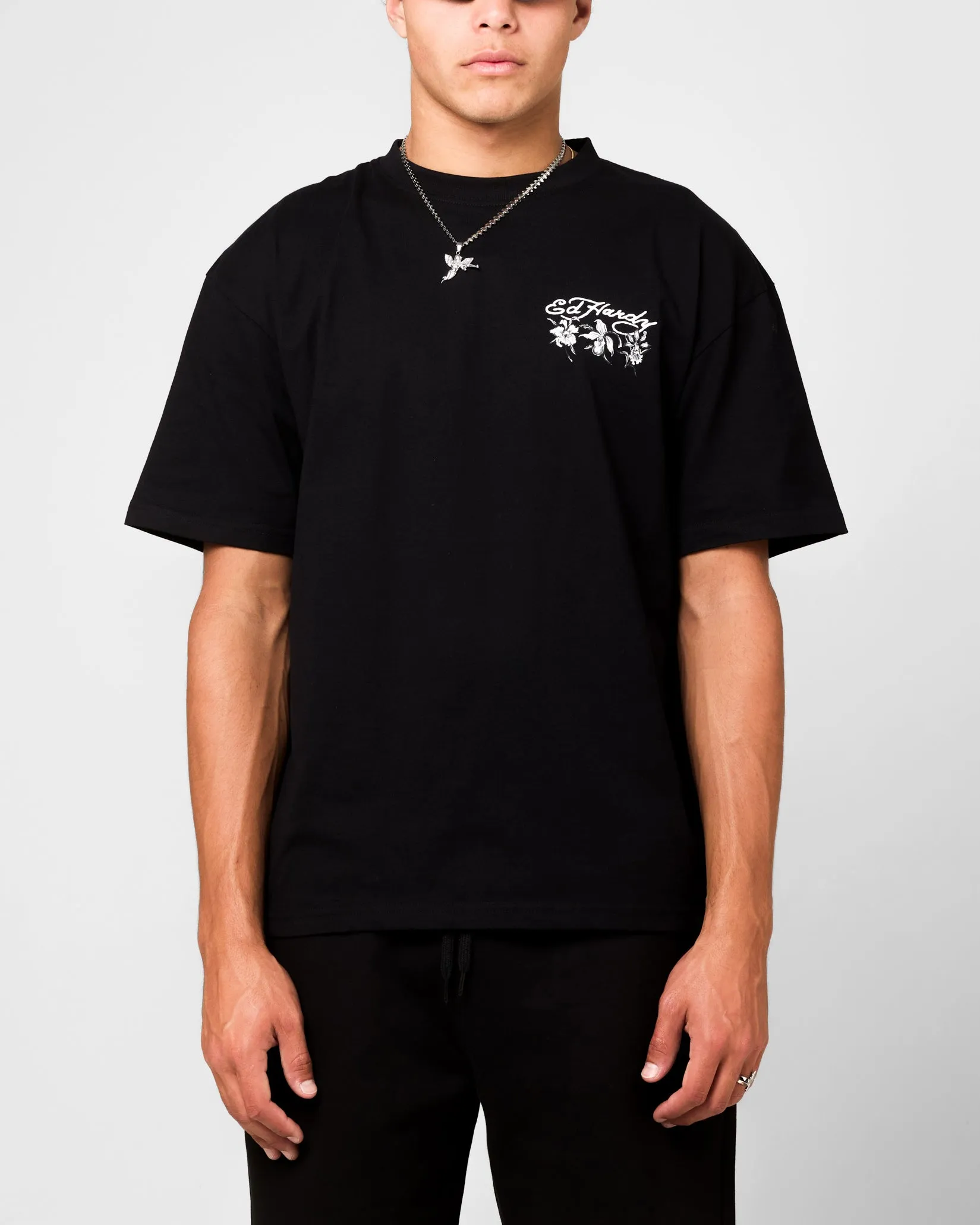Ed Hardy Flowers T-Shirt Black