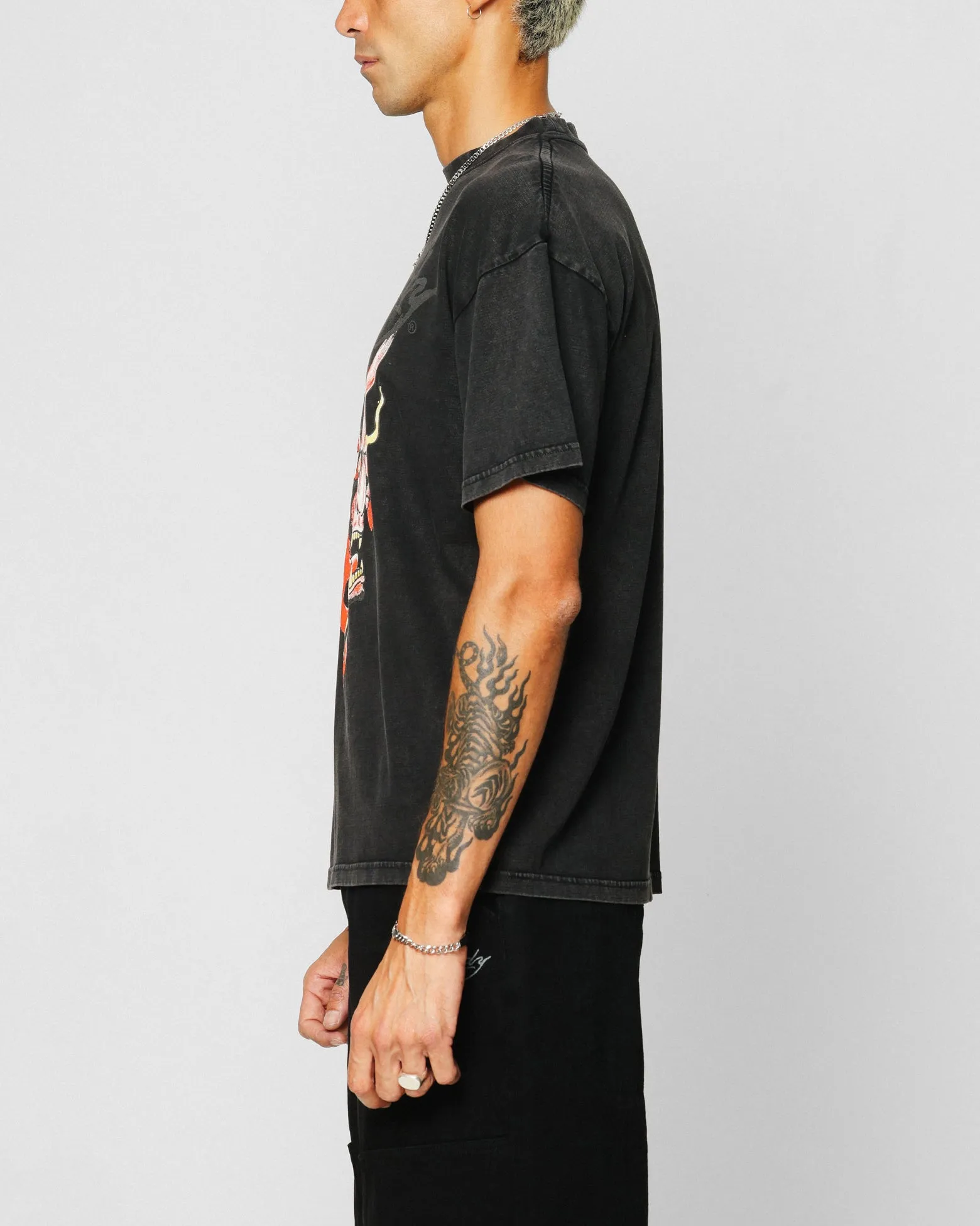 Ed Hardy Horns T-Shirt Black Acidwash