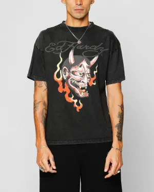 Ed Hardy Horns T-Shirt Black Acidwash