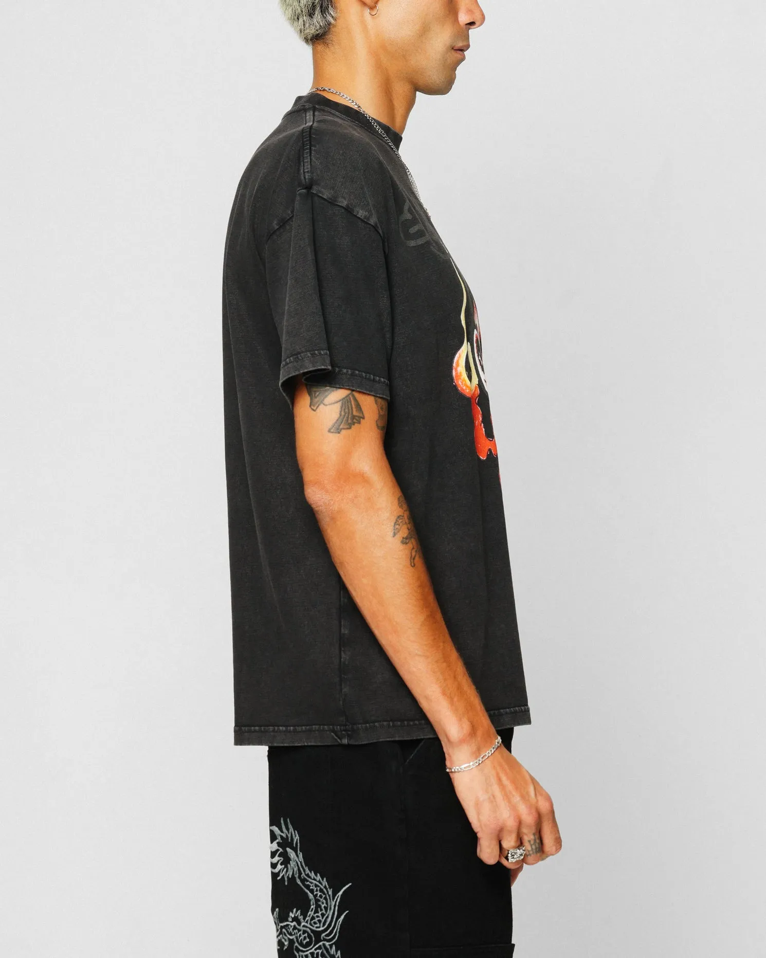 Ed Hardy Horns T-Shirt Black Acidwash