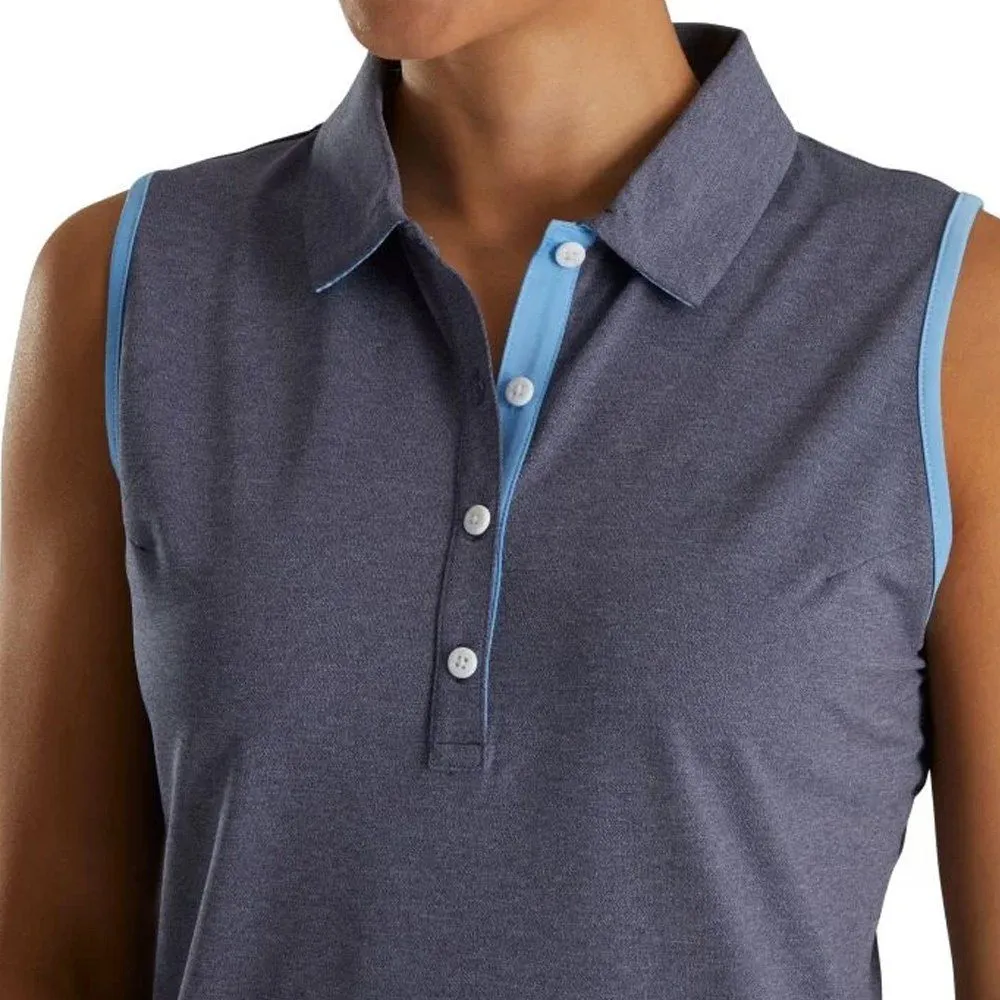 FootJoy Sleeveless Houndstooth Trim Pique Golf Polo 2022 Women