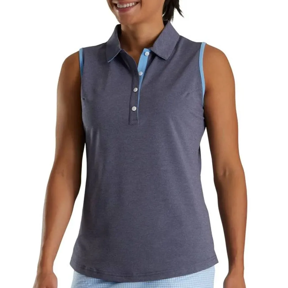 FootJoy Sleeveless Houndstooth Trim Pique Golf Polo 2022 Women