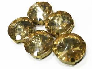 Golden Circular Glass Stone with Catcher (10 mm) (Wholesale)