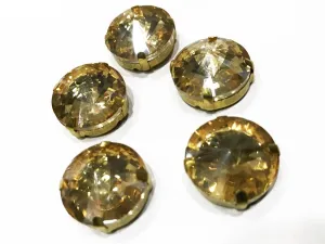 Golden Circular Glass Stone with Catcher (12 mm) (Wholesale)