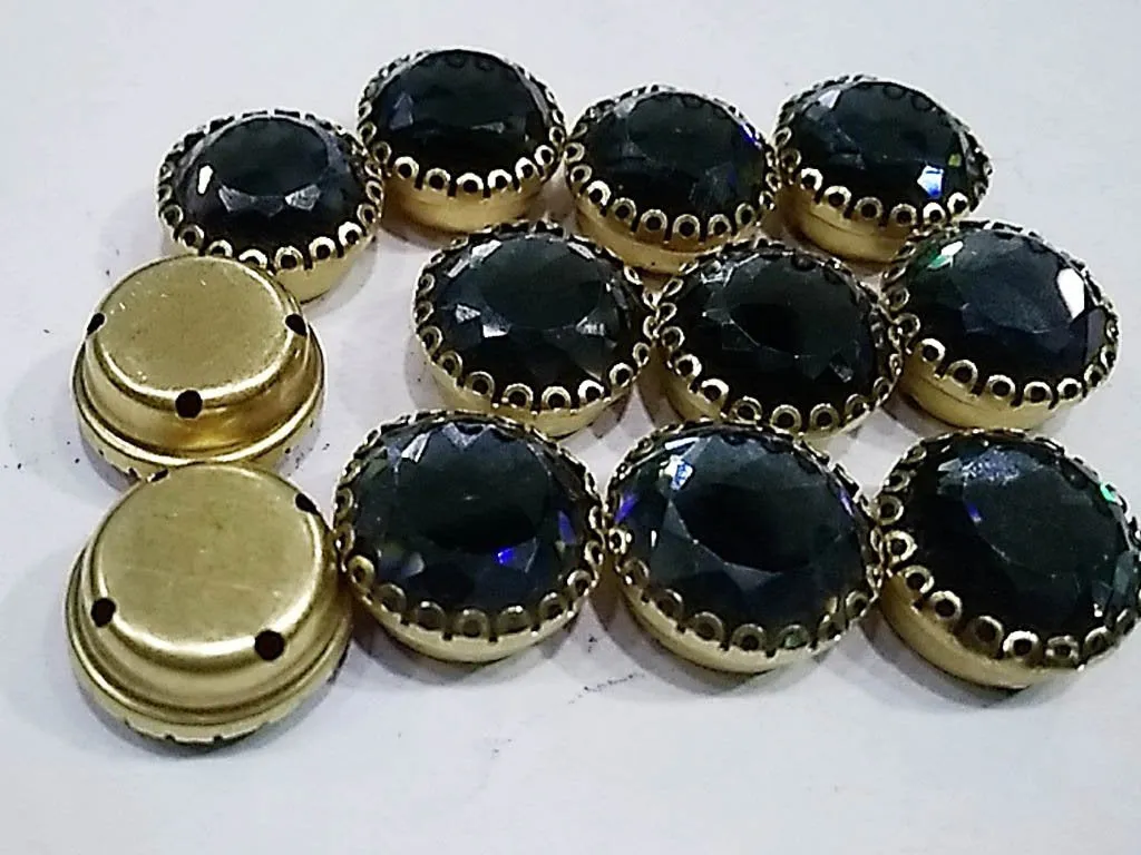 Gray Circular Glass Stone with Catcher- 16 mm