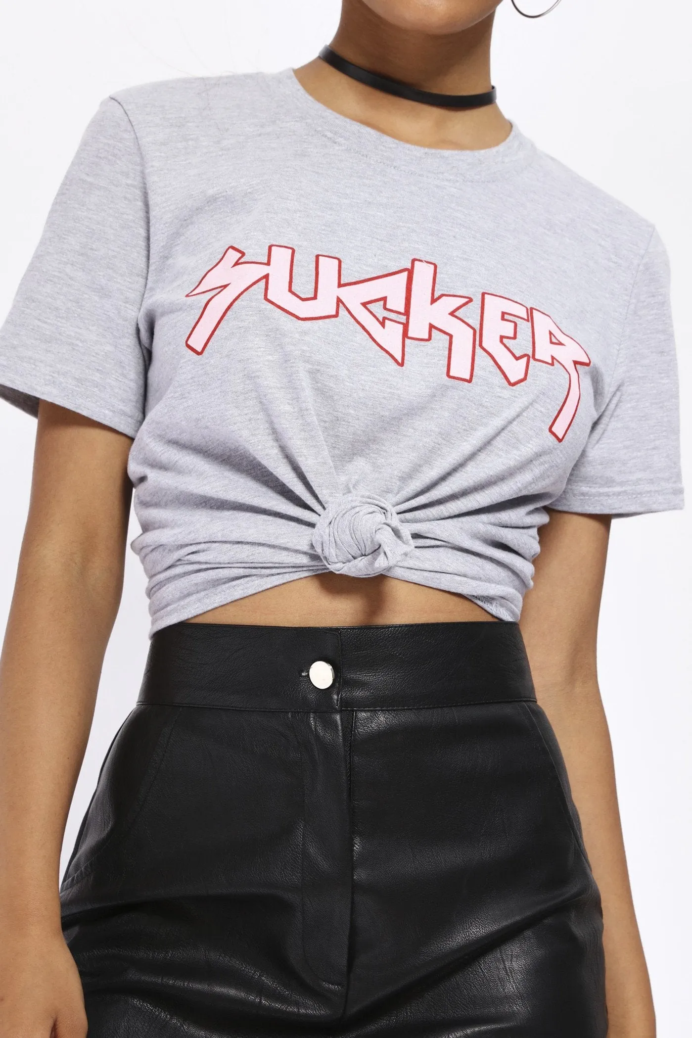 Grey Sucker Slogan T-Shirt