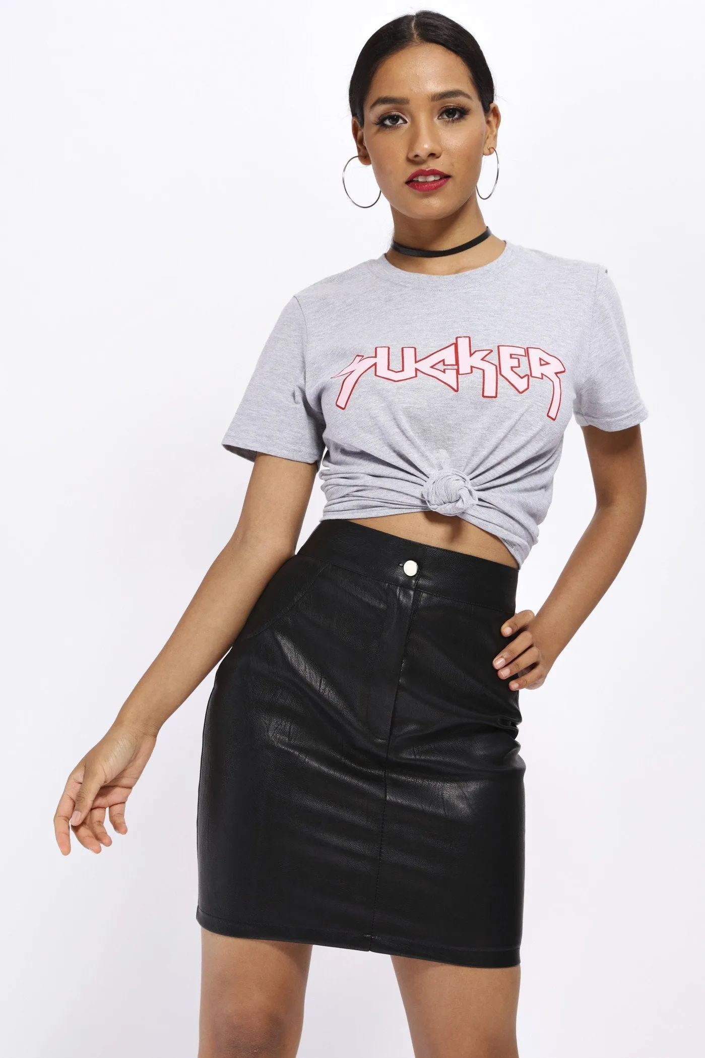 Grey Sucker Slogan T-Shirt
