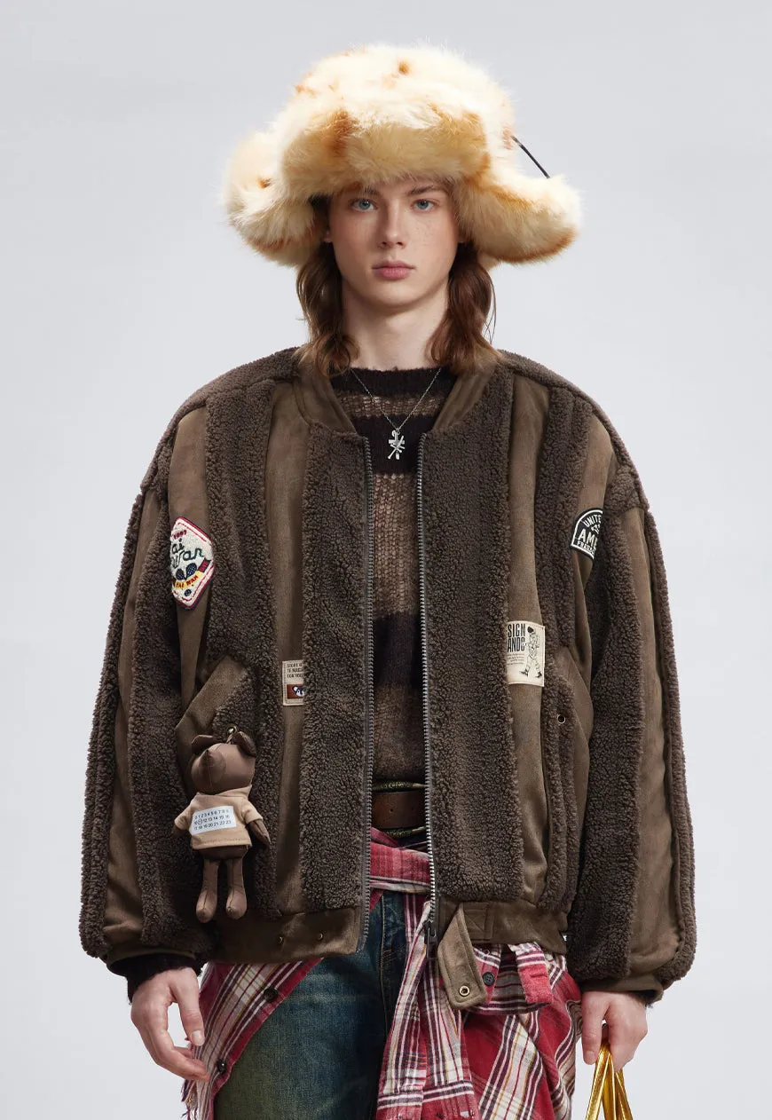 Grunge fleece bomber brown Korean inspired fluffy varsity