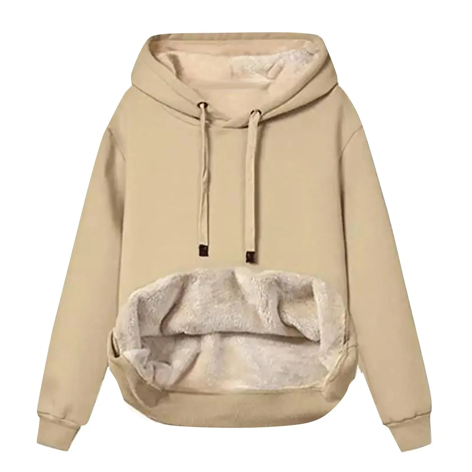 Harajuku Sweatshirt Hoodie Thickened Hooded Solid Color Winter Clothes Padded Warm Pullover Sweater Tops Coat