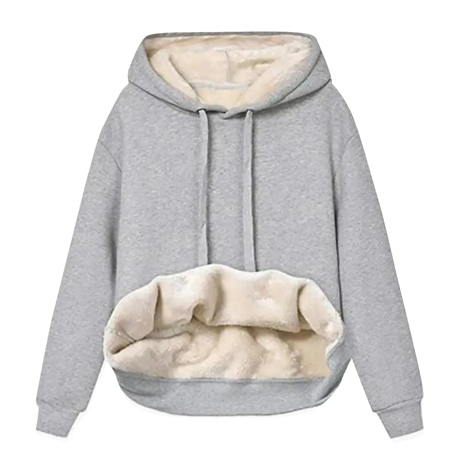 Harajuku Sweatshirt Hoodie Thickened Hooded Solid Color Winter Clothes Padded Warm Pullover Sweater Tops Coat