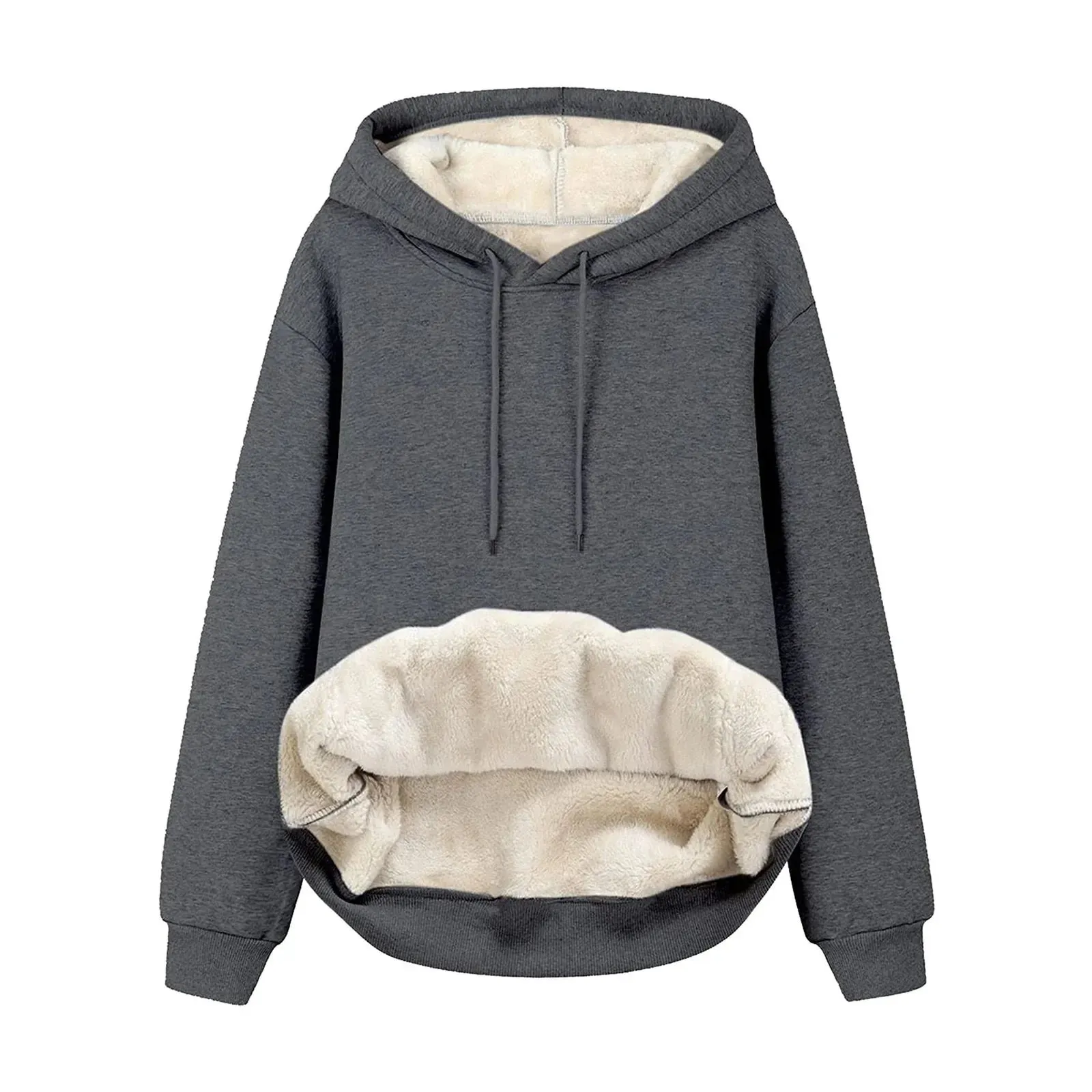 Harajuku Sweatshirt Hoodie Thickened Hooded Solid Color Winter Clothes Padded Warm Pullover Sweater Tops Coat
