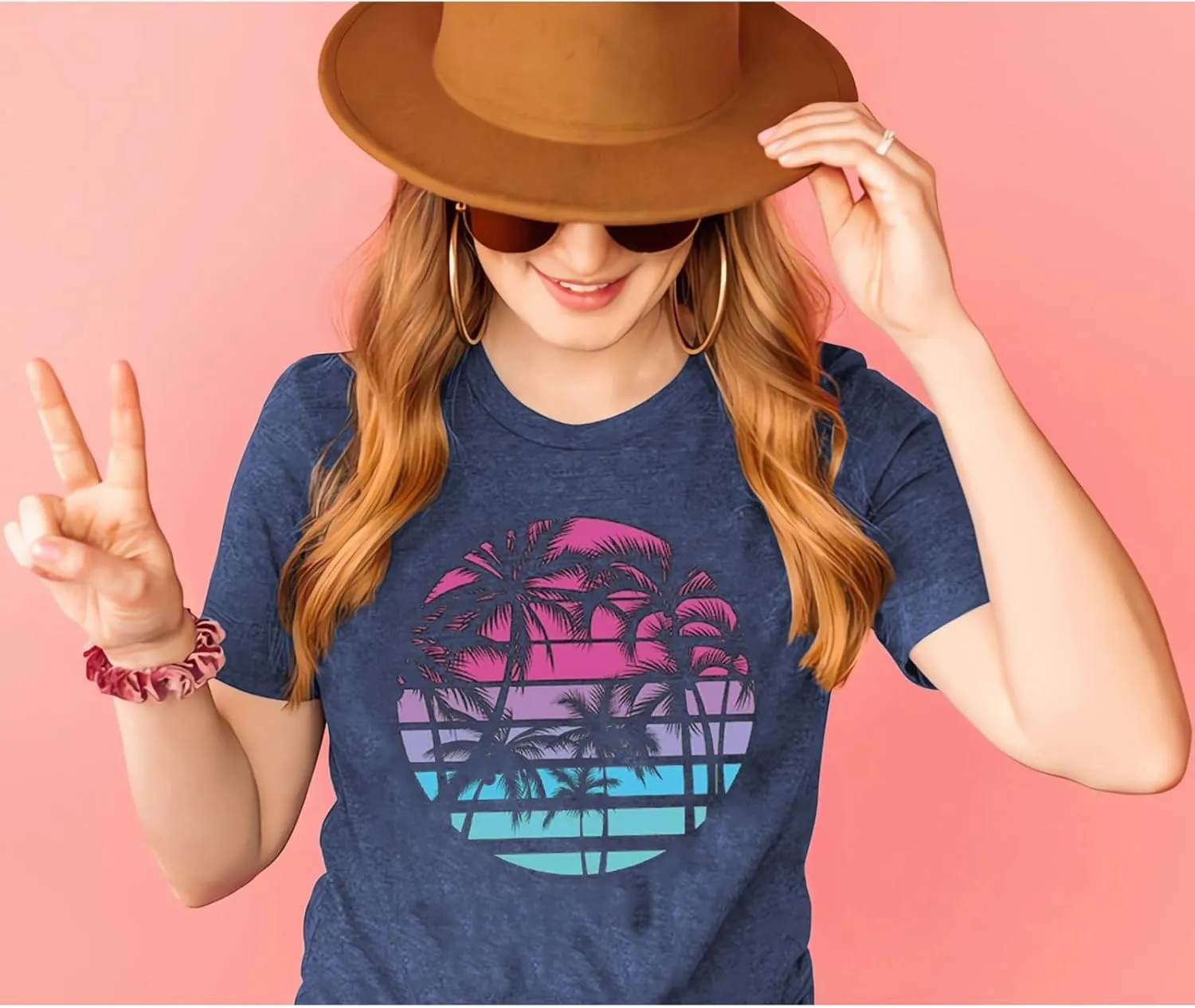 Hawaiian Shirts for Women Palm Trees Graphic Tees Summer Beach Vacation Tops Short Sleeve Casual Tshirt