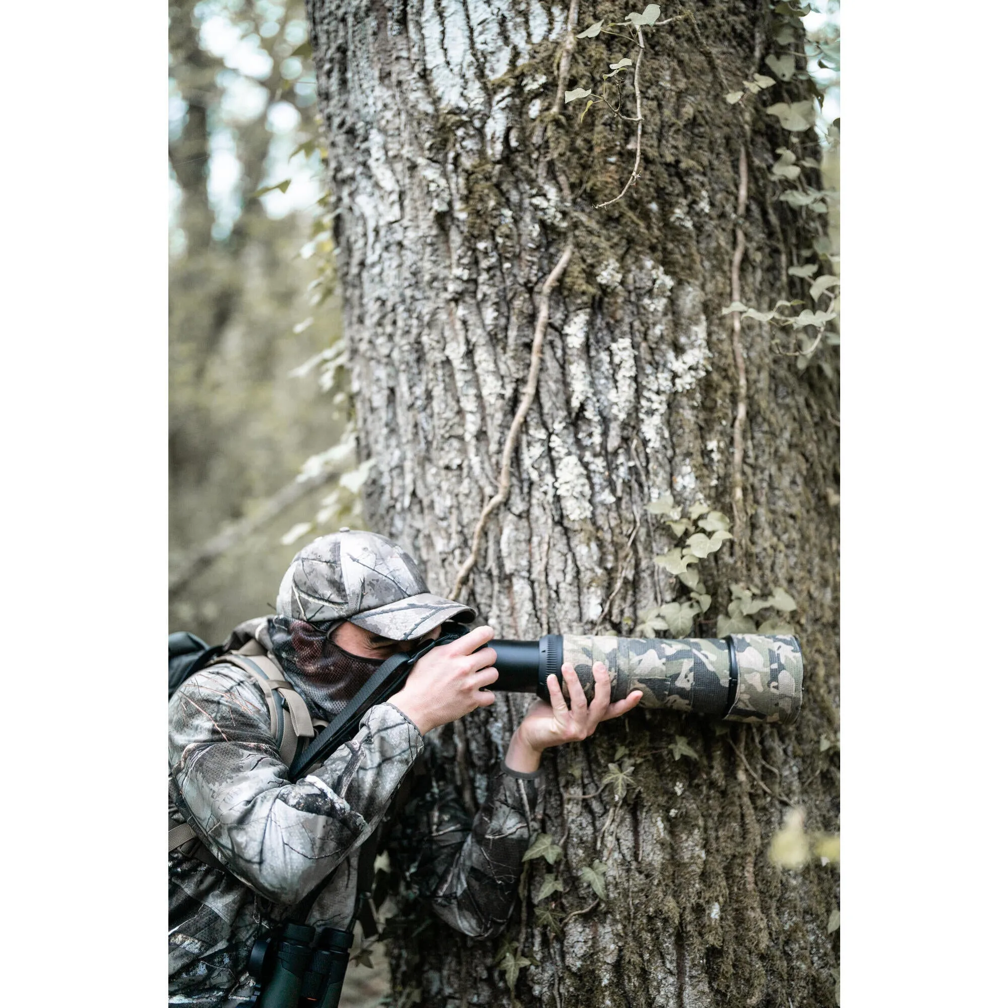 Hunting raincoat TREEMETIC 500 low noise waterproof camouflage SOLOGNAC, camouflage