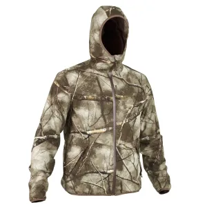 Hunting raincoat TREEMETIC 500 low noise waterproof camouflage SOLOGNAC, camouflage