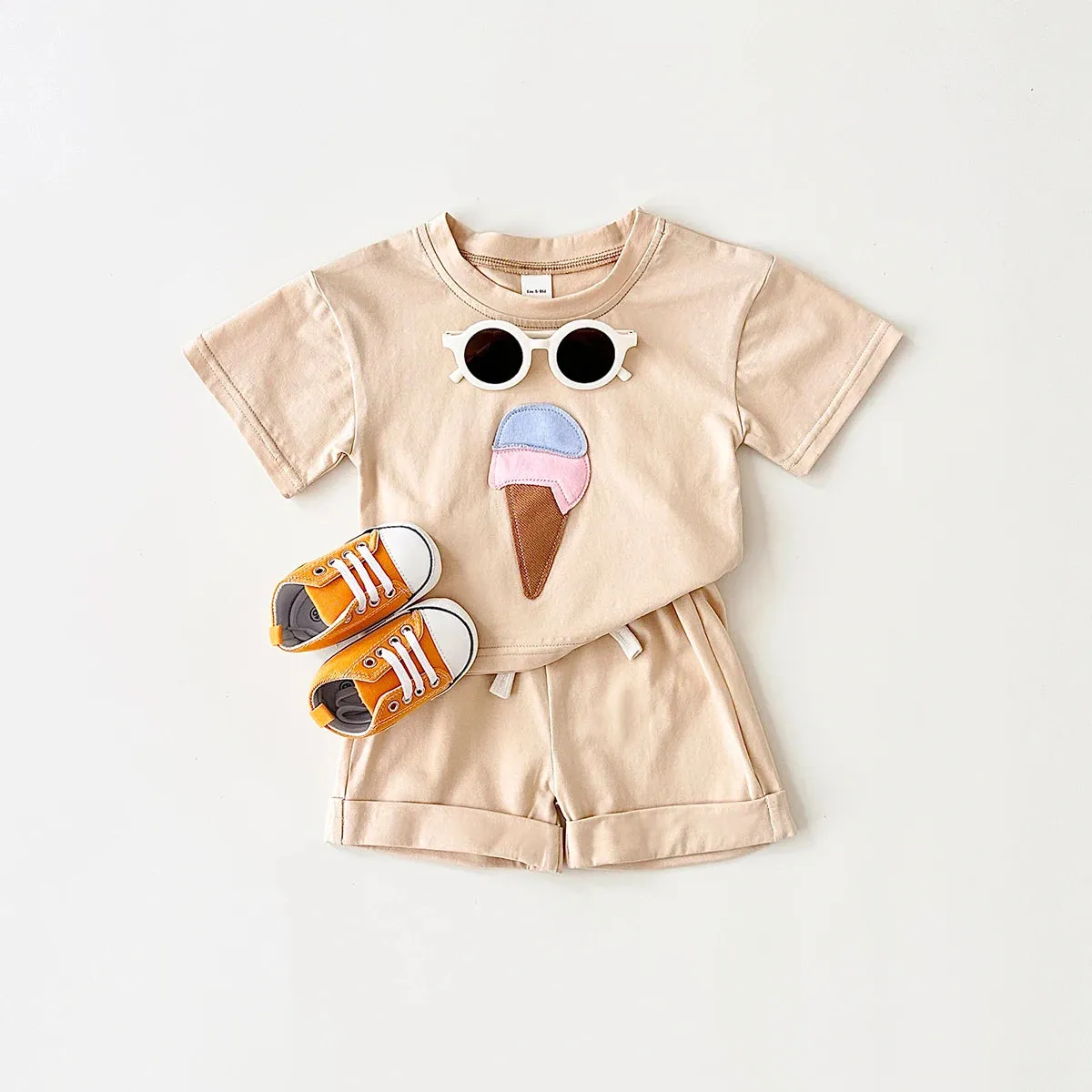 Ice Cream Print Tee & Shorts Set