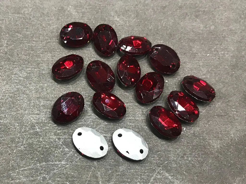 Maroon 2 Hole Oval Glass Stones